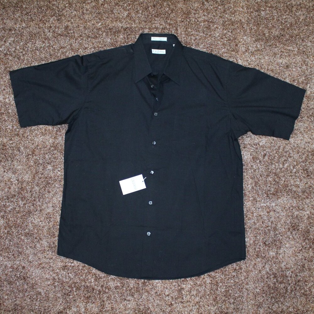 Cezani NEW men's black buttondown short sleeve 16.5"